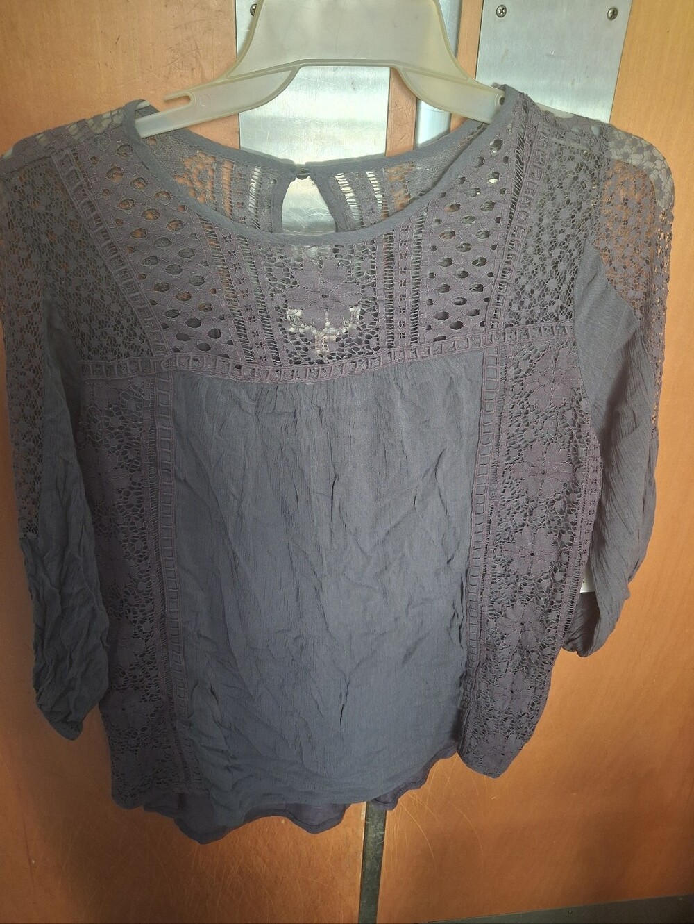 Knox Rose Women's Lace Panel Blouse - Slate Gray  Size XL